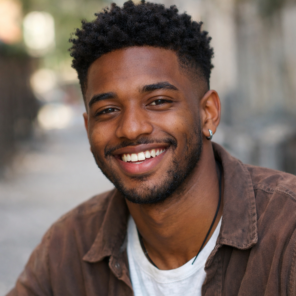 man in 20s headshot casual not professional deep skin tone-1